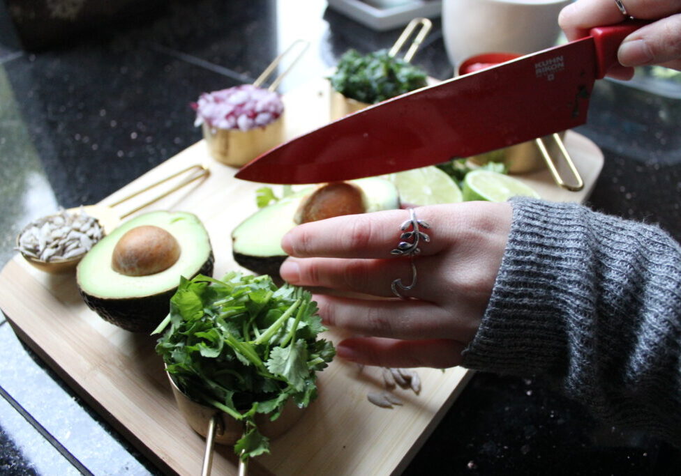 cutting an avocado